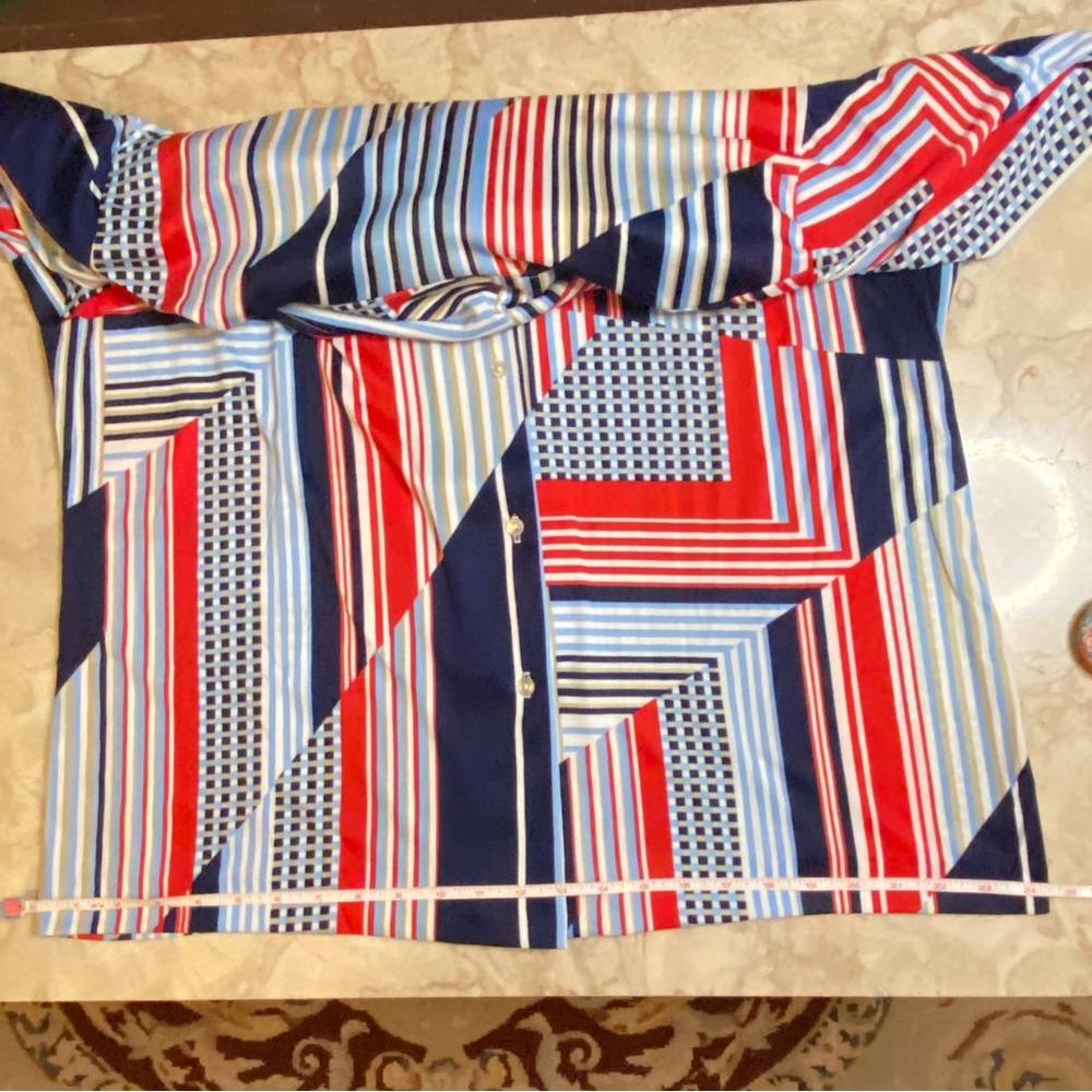 Vintage 70s Blouse Size 1X Red White Blue - Picture 9 of 11